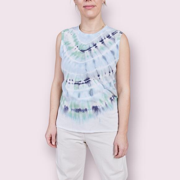 Raquel Allegra Fitted Muscle Tee Tank Top in Minty Tie Dye L - Picture 1 of 10
